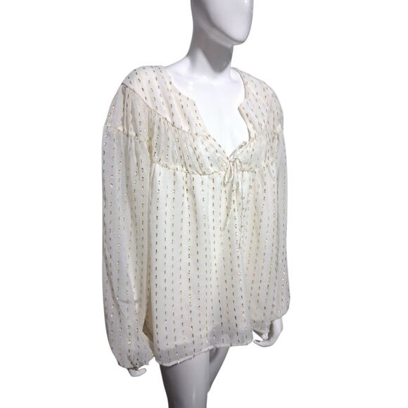 Old Navy Women's XXL Fairycore Split Neck Sheer Metallic Whimsical‎ Chiffon Top - Picture 5 of 11